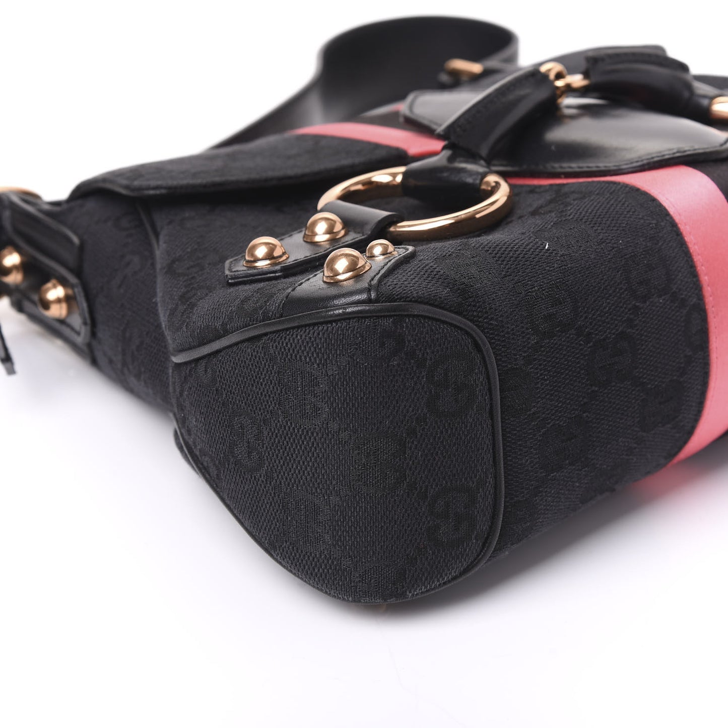 Monogram Horsebit Web Flap Bag Black Pink