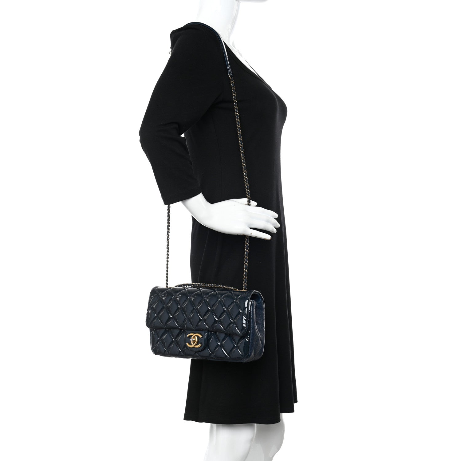 Chanel Patent Goatskin Quilted Medium CC Eyelet Flap Blue 2 of 10