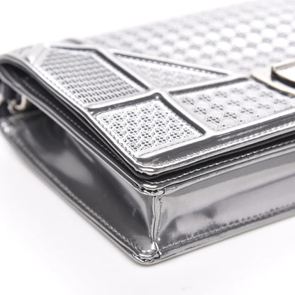 Christian Dior Metallic Patent Micro-Cannage Diorama Wallet on Chain Pouch Argent 7 of 9