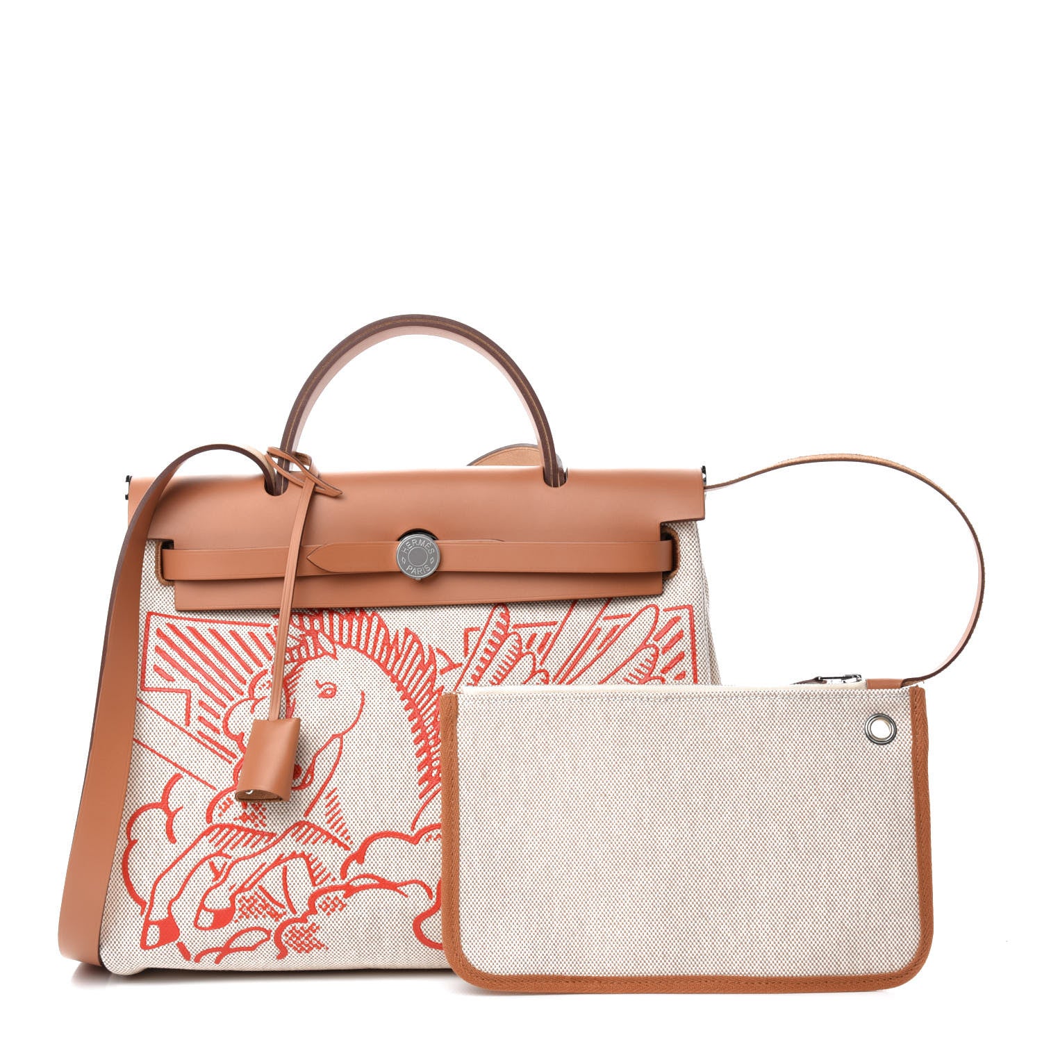 Hermes Vache Hunter Toile Pegase Pop Herbag Zip Retourne 31 PM Capucine Ecru 1 of 11