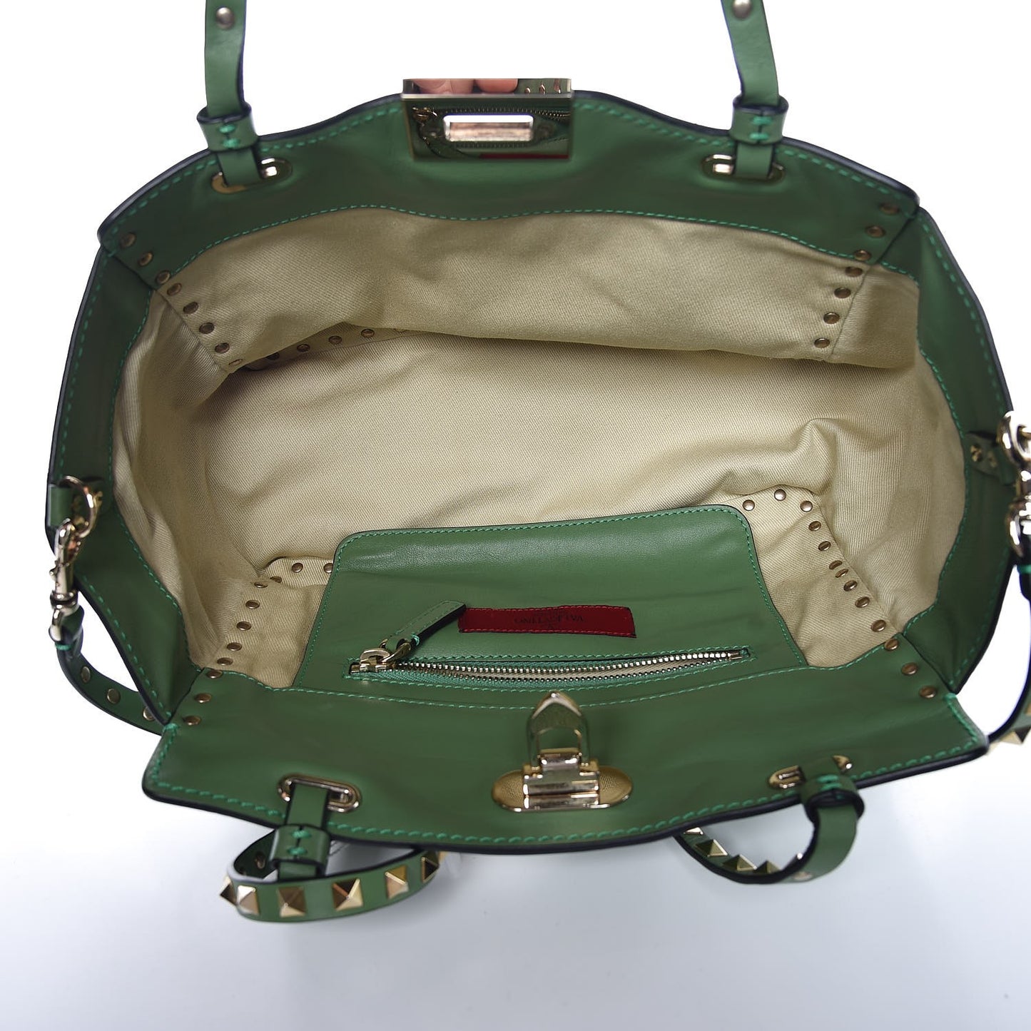 Vitello Small Rockstud Tote Jade