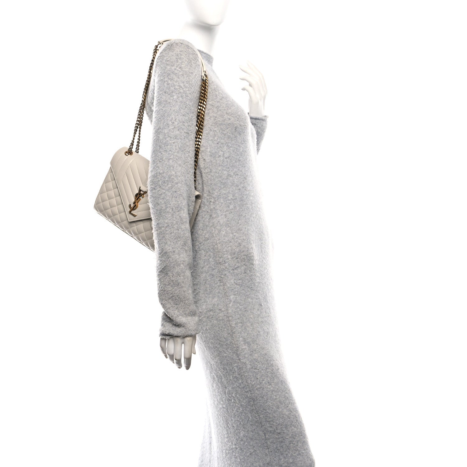 Saint Laurent Lambskin Mixed Matelasse Triquilt Medium Monogram Satchel Crema Soft 2 of 10