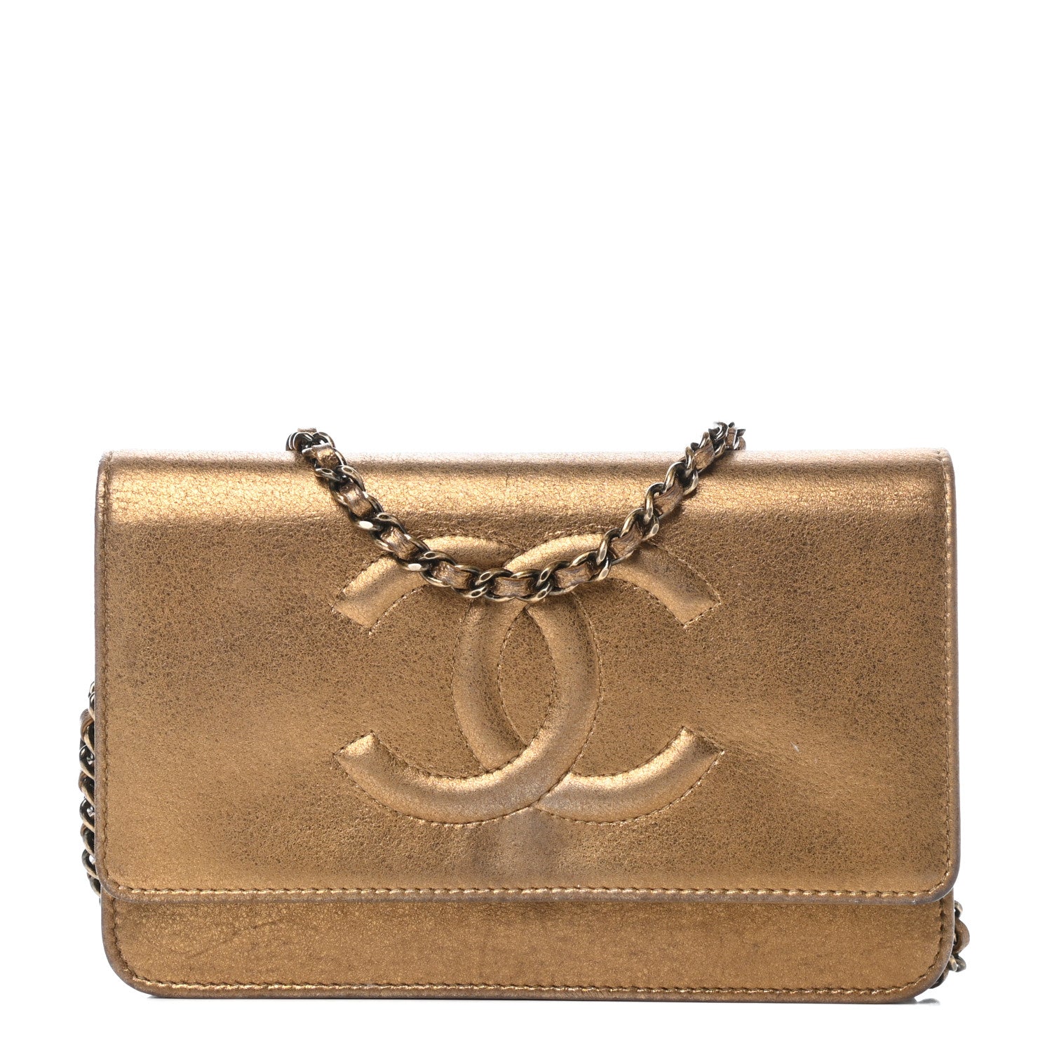 Chanel Metallic Lambskin Timeless Wallet on Chain WOC Gold 1 of 12