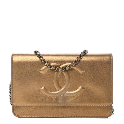 Chanel Metallic Lambskin Timeless Wallet on Chain WOC Gold 1 of 12