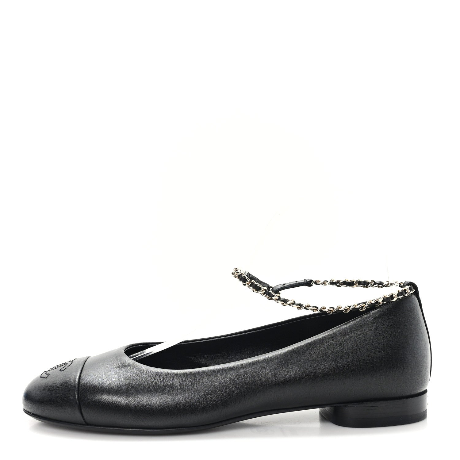 Chanel Lambskin Cap Toe CC Ankle Chain Ballerina Flats 36.5 Black 1 of 9