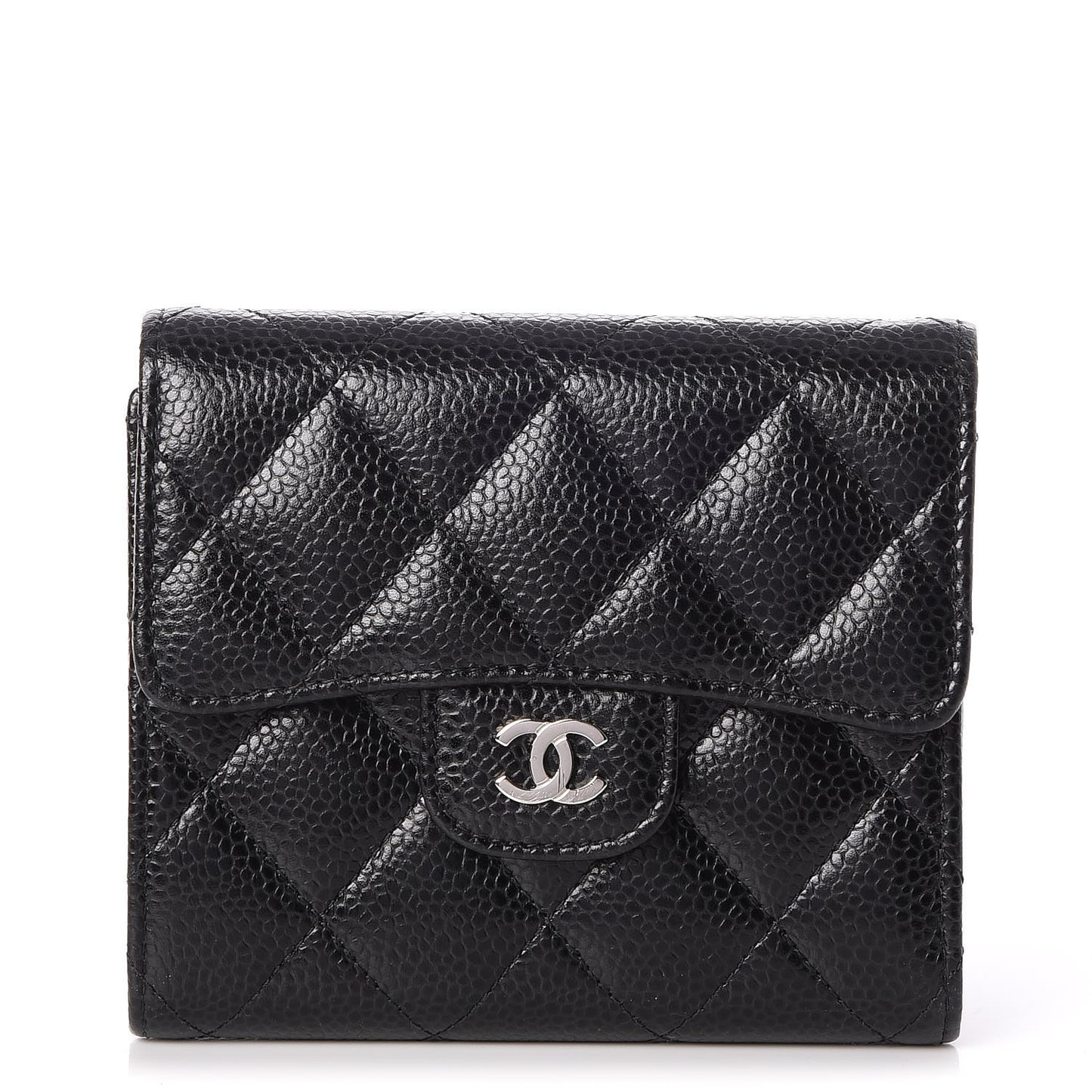 Caviar Quilted Compact Flap Wallet Black