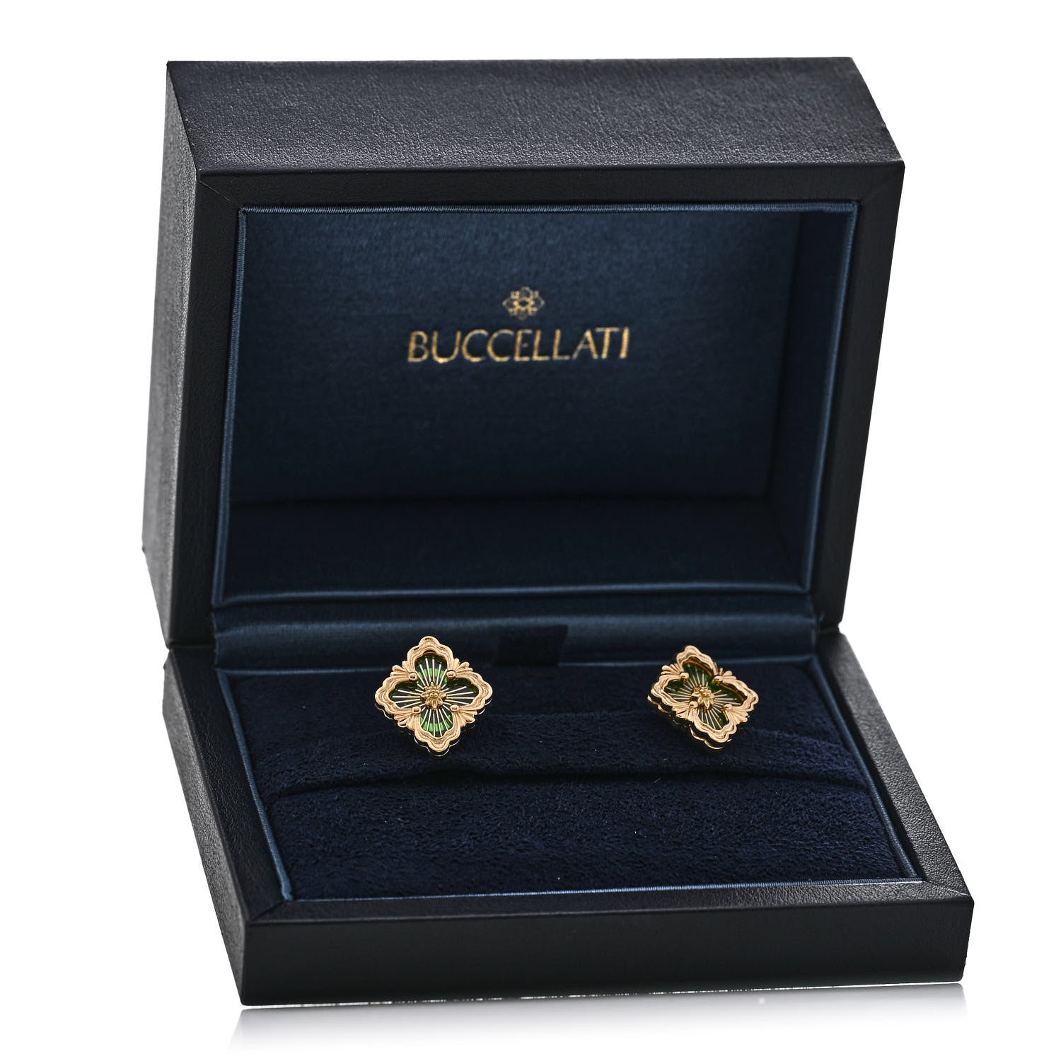 Buccellati 18K Yellow Gold Enamel Medium Opera Tulle Earrings Green 6 of 6