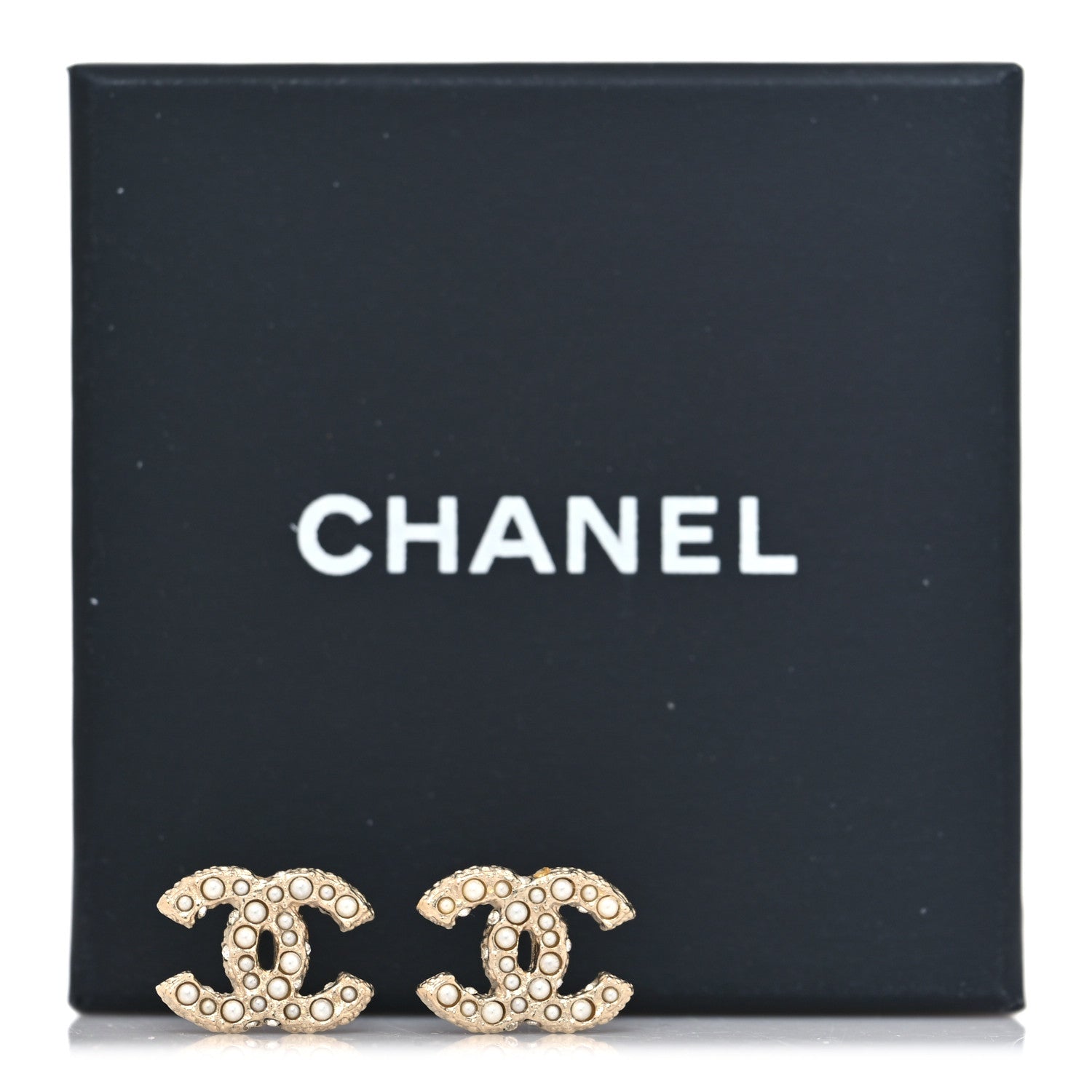 Chanel Metal Graduated Pearl Crystal CC Earrings Light Gold 5 of 5