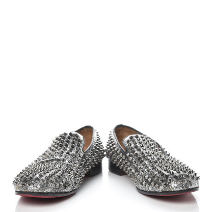 Christian Louboutin Glitter Mens Rollerboy Spikes Flat Loafers 43 Silver 5 of 22