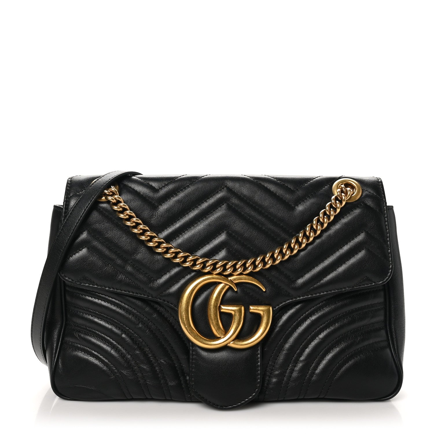 Gucci Calfskin Matelasse Medium GG Marmont Shoulder Bag Black 1 of 10