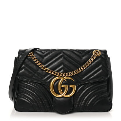 Gucci Calfskin Matelasse Medium GG Marmont Shoulder Bag Black 1 of 10