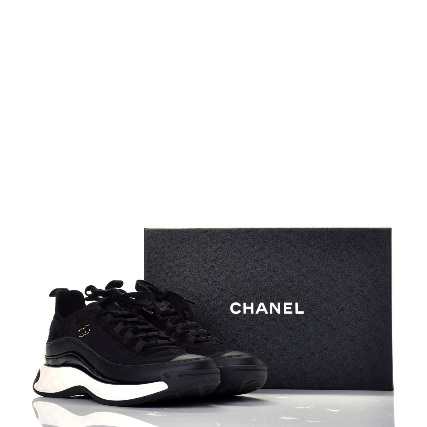 Velvet Calfskin Mixed Fibers CC Sneakers 41 Black