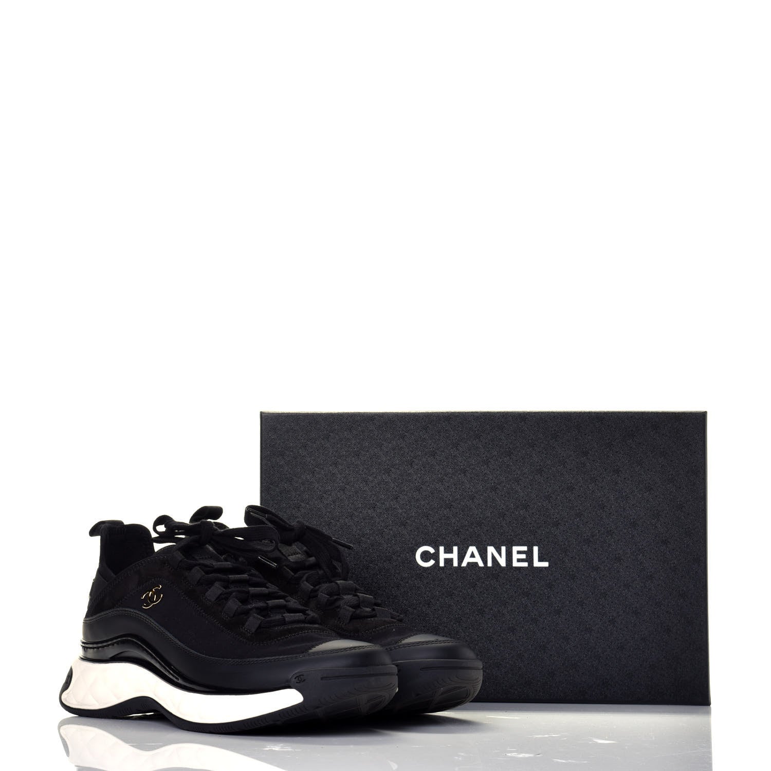 Chanel Velvet Calfskin Mixed Fibers CC Sneakers 41 Black 10 of 10