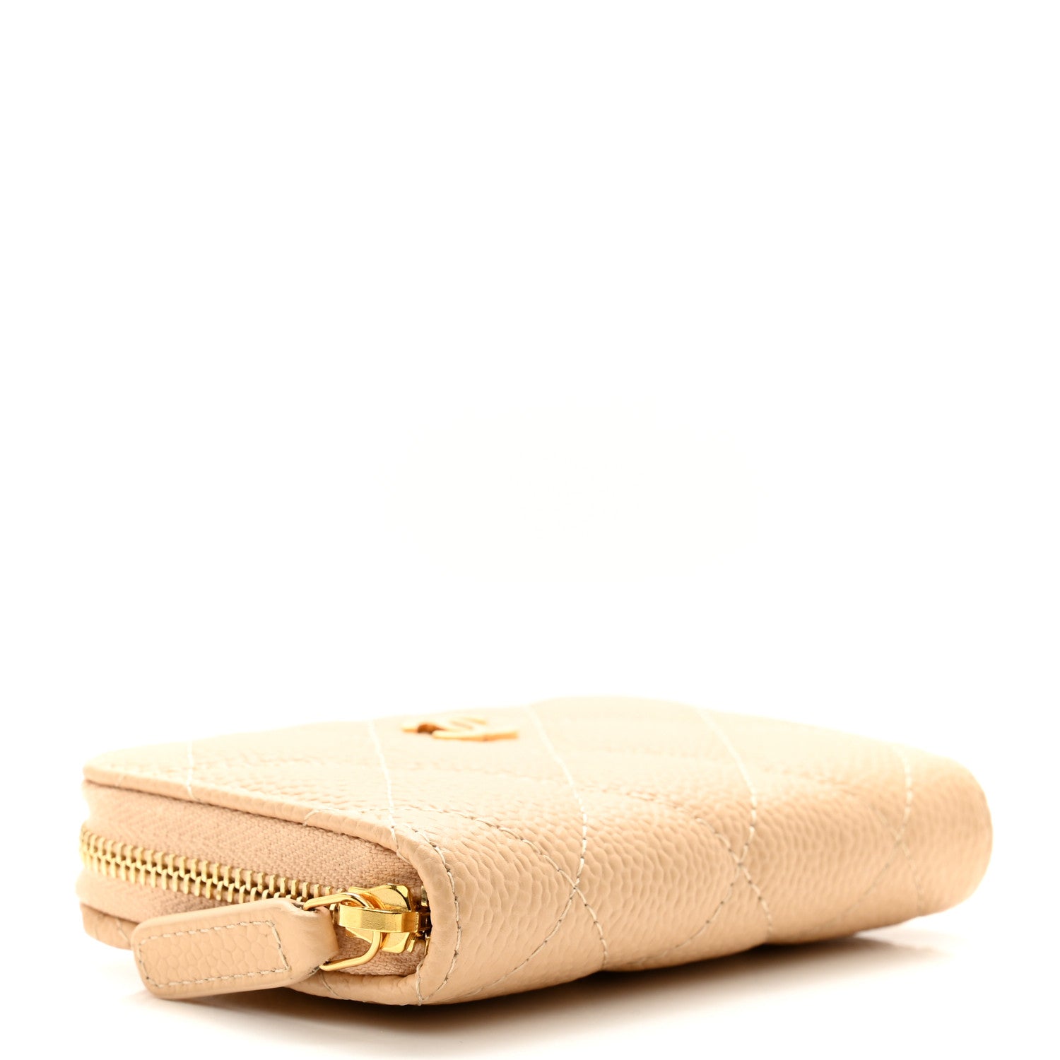 Chanel Caviar Quilted Zip Around Coin Purse Beige 4 of 8