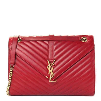 Saint Laurent Smooth Calfskin Matelasse Chevron Large Monogram Satchel Red 1 of 12