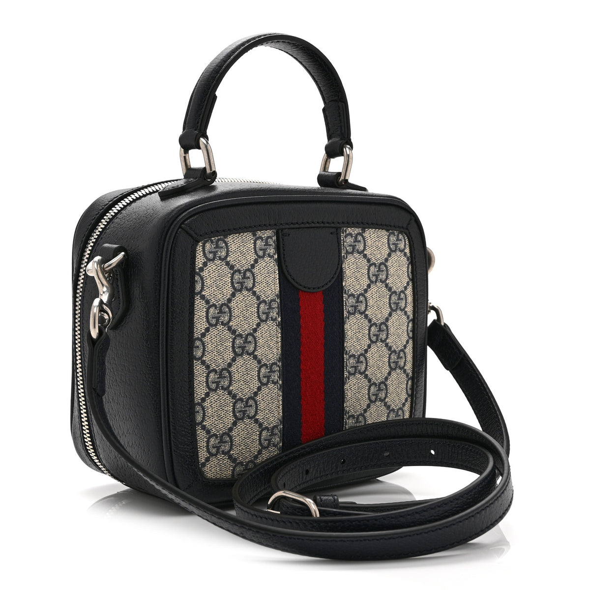 GG Supreme Monogram Mini Ophidia Top Handle Square Shoulder Bag Beige Blue