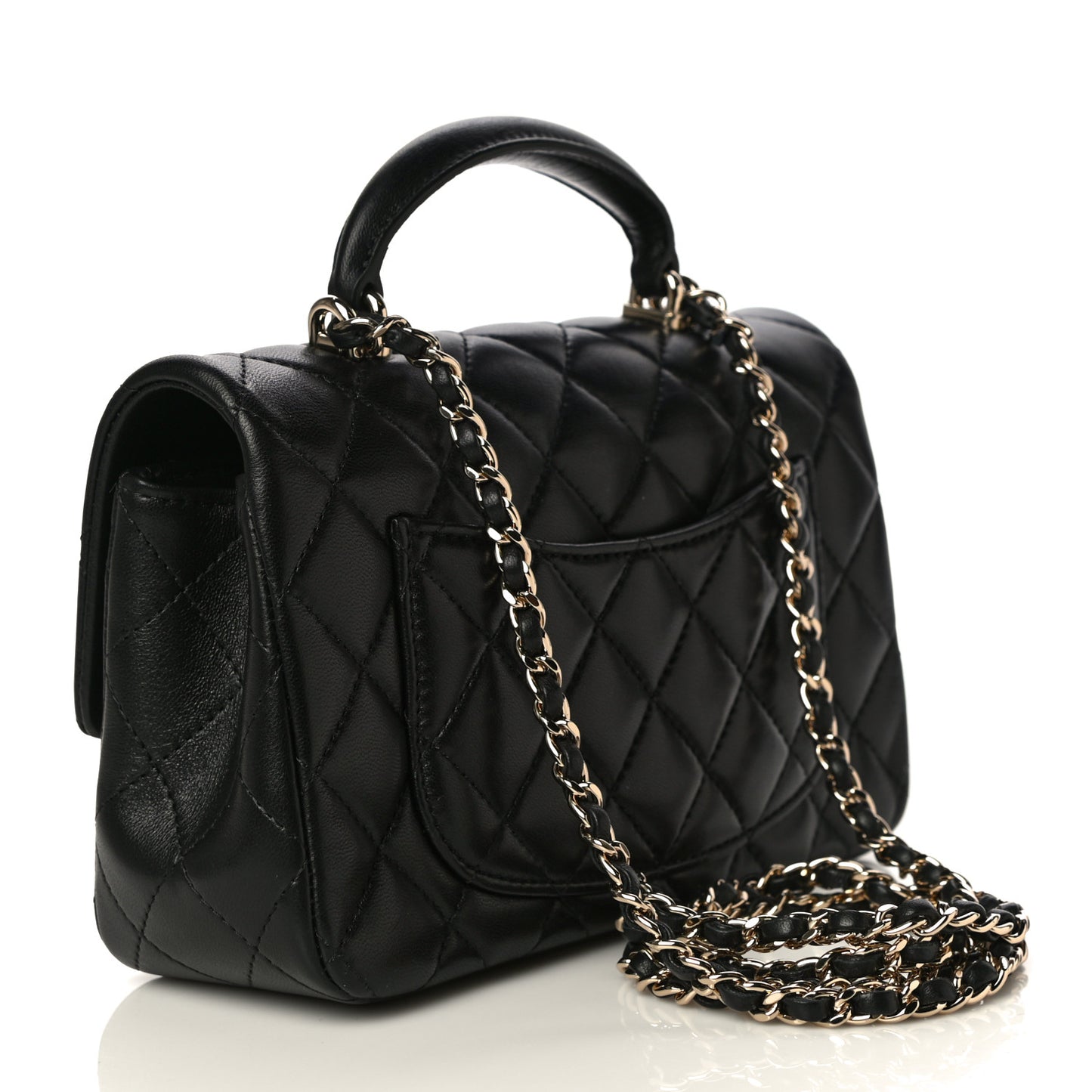 Lambskin Quilted Mini Top Handle Rectangular Flap Black