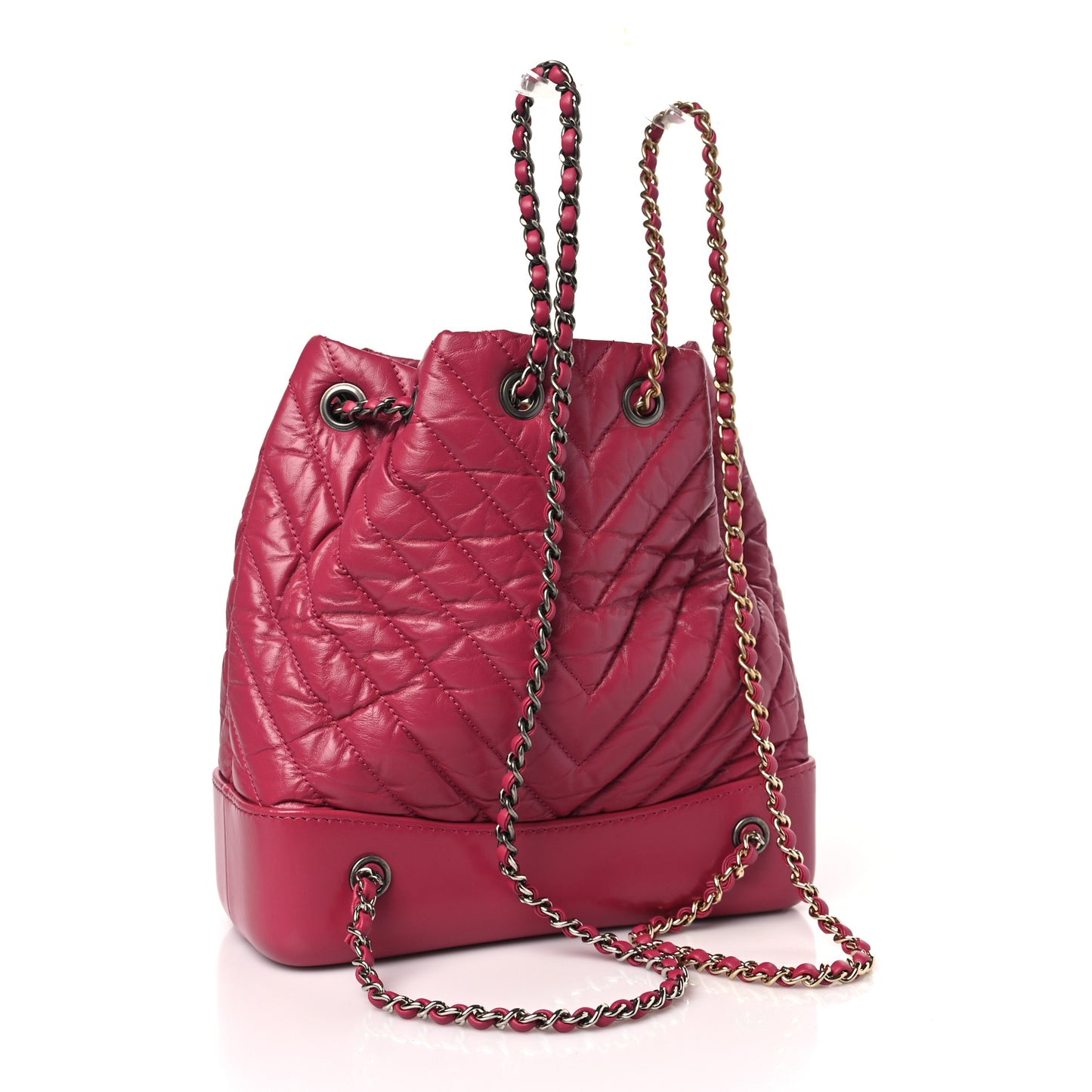 Aged Calfskin Chevron Quilted Small Gabrielle Backpack Dark Pink