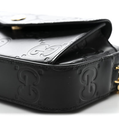 Gucci Calfskin GG Super Mini Debossed Chain Wallet Black 10 of 10