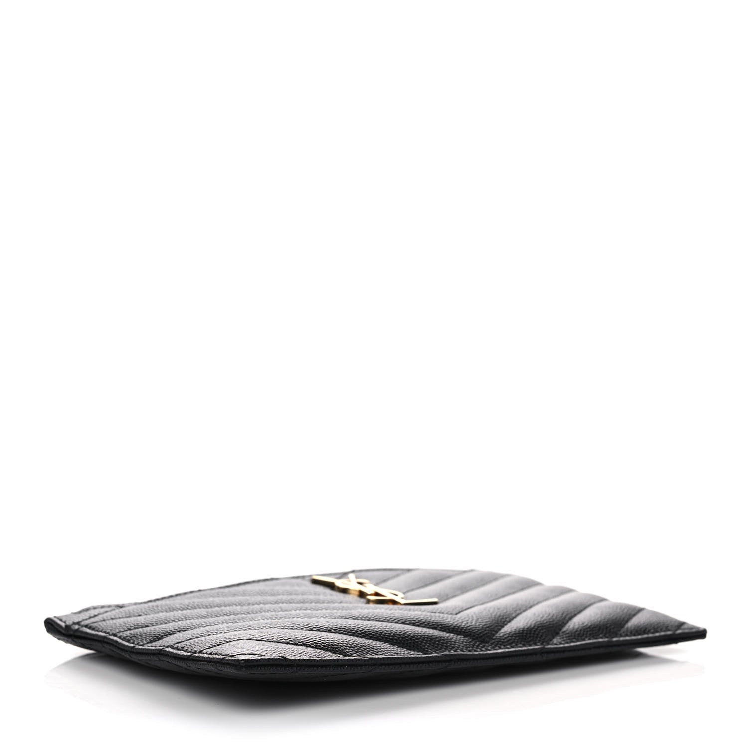 Saint Laurent Grain De Poudre Chevron Monogram Large Bill Pouch Black 4 of 9