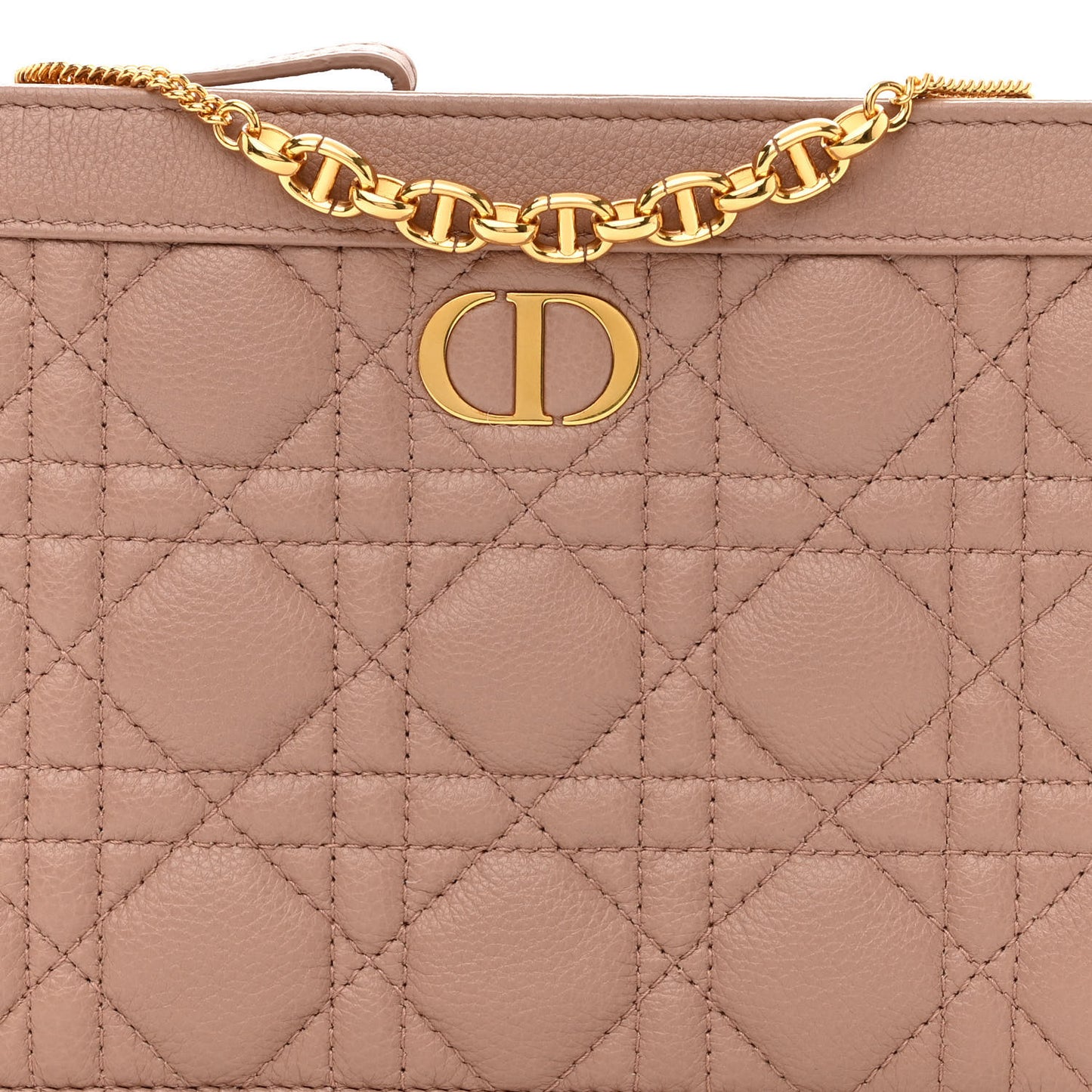 Calfskin Cannage Caro Zipped Pouch With Chain Fard