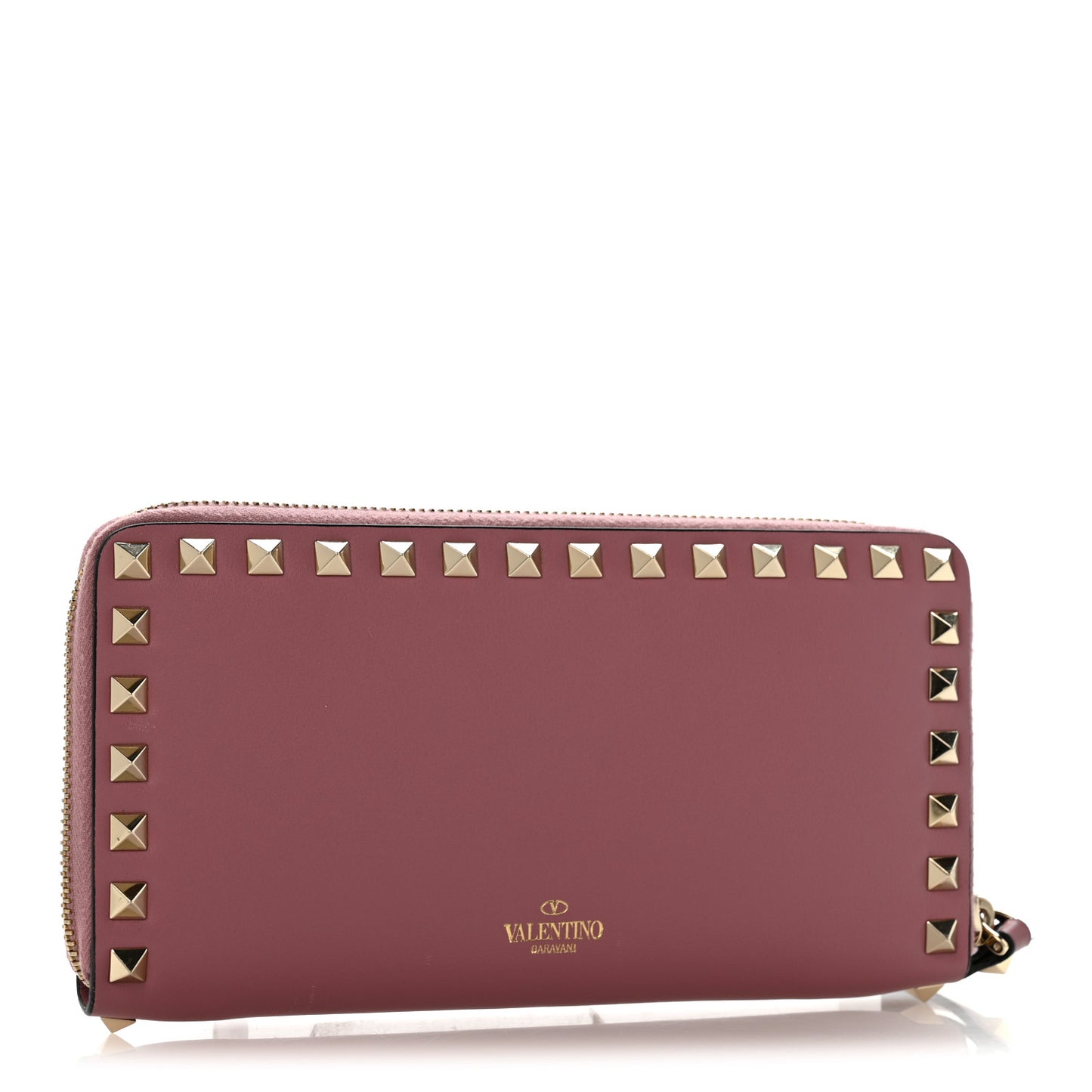 Calfskin Rockstud Zip Around Wallet Lipstick