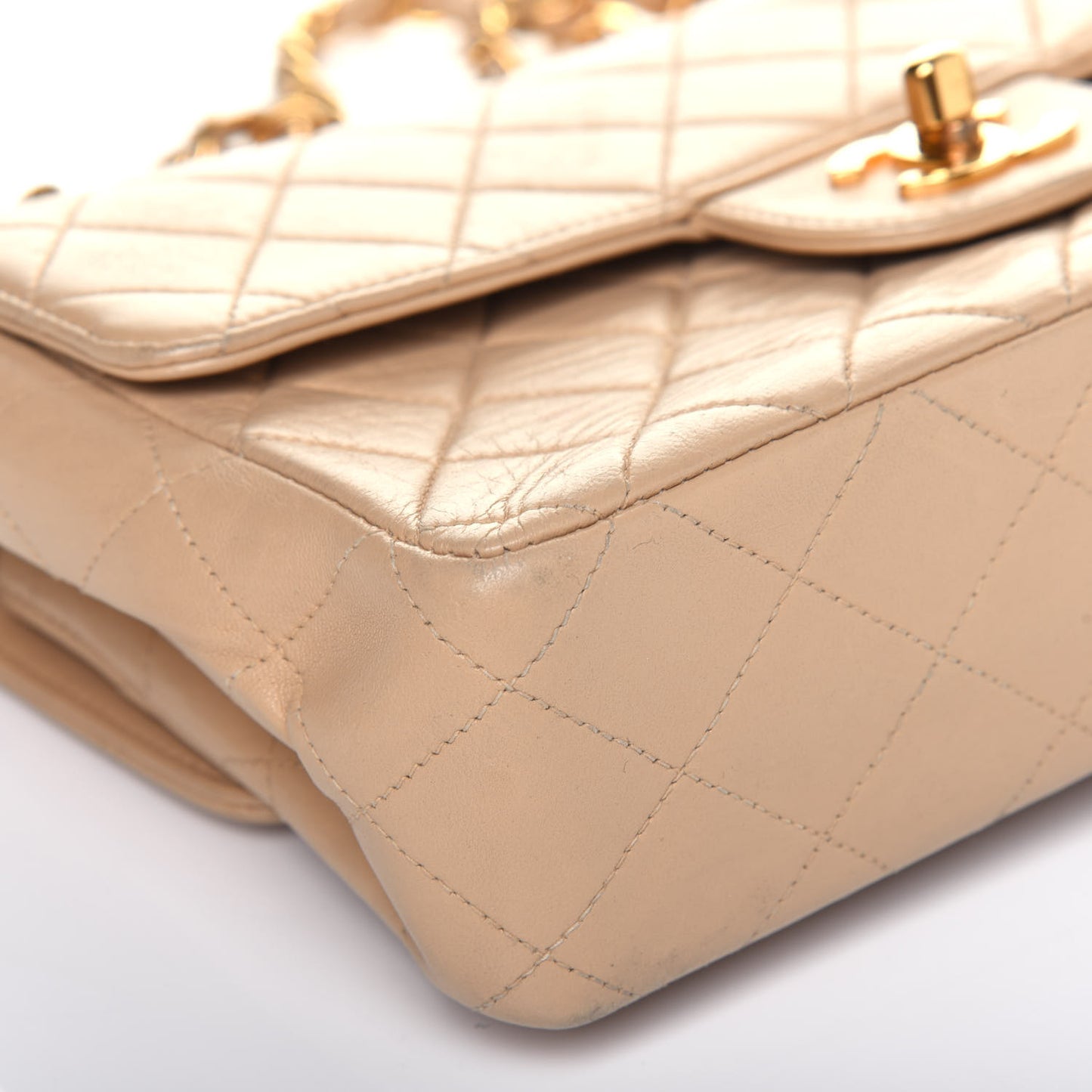 Lambskin Quilted Medium Double Sided Flap Beige
