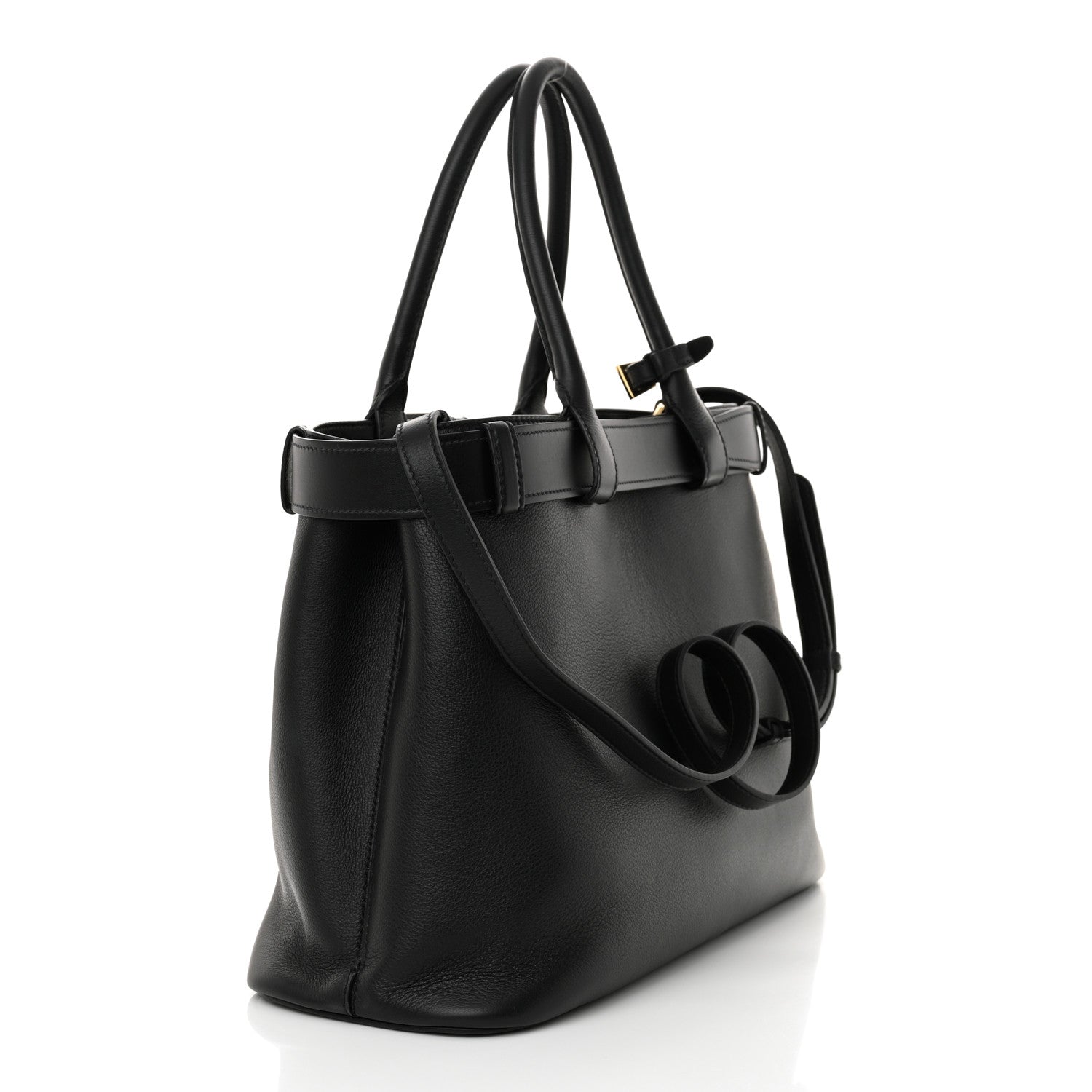 Prada Vitello Daino Large Buckle Bag With Belt Black 3 of 10