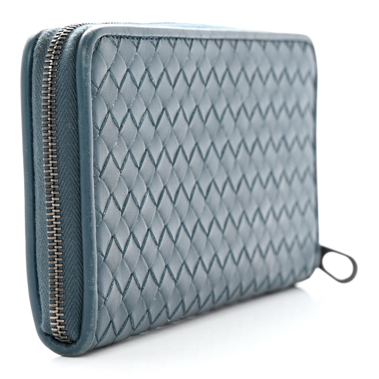 Nappa Intrecciato Zip Around Wallet Blue