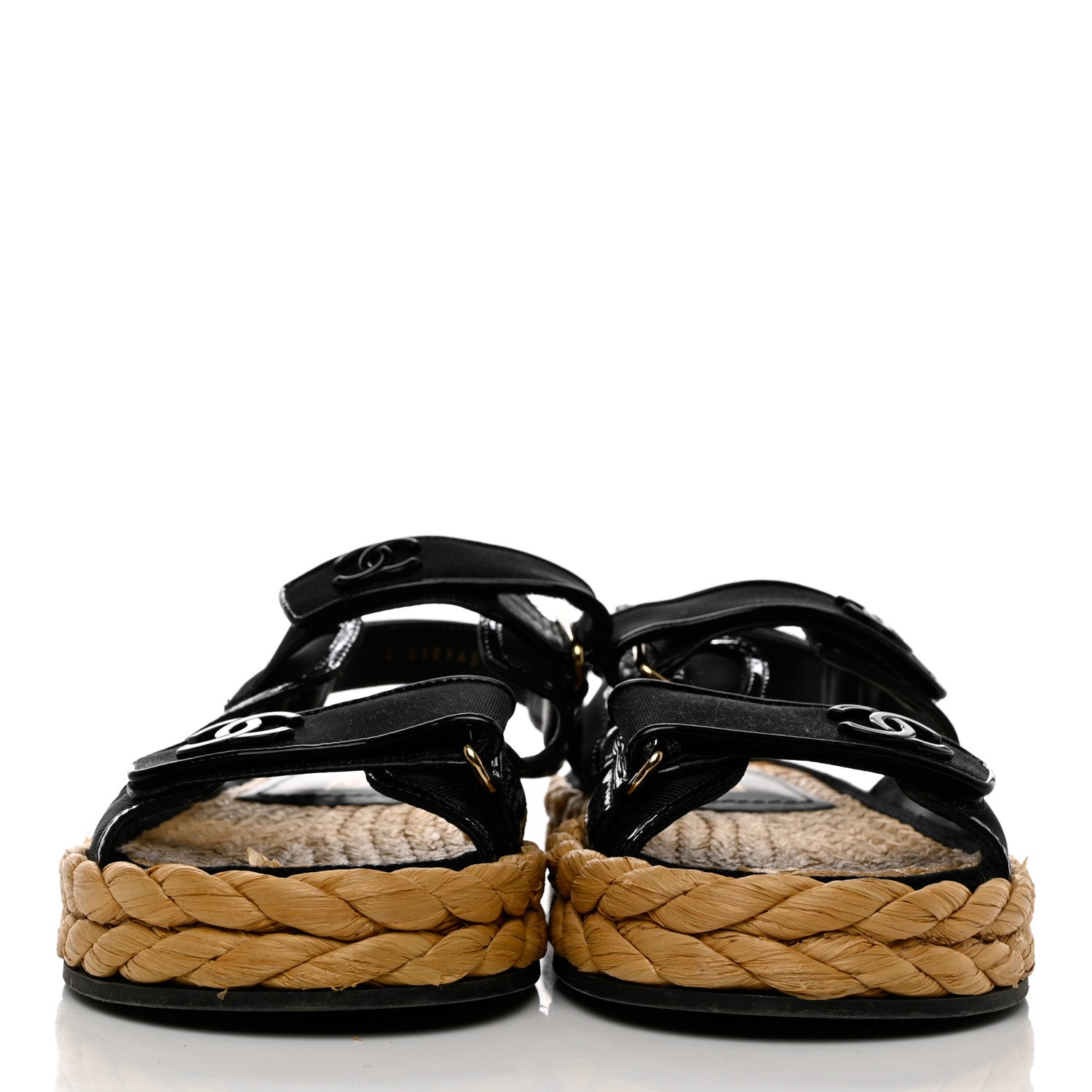 Chanel Mesh Patent Calfskin Velcro Dad Sandals 40 Black 2 of 9