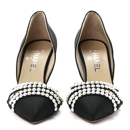 Chanel Satin Grosgrain Pearl Pumps 39 Black 2 of 7