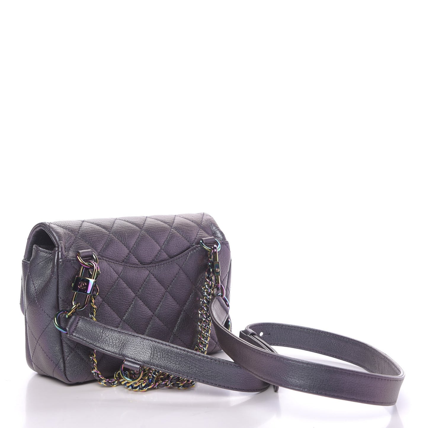 Iridescent Goatskin Quilted Small Double Carry Waist Chain Flap Purple