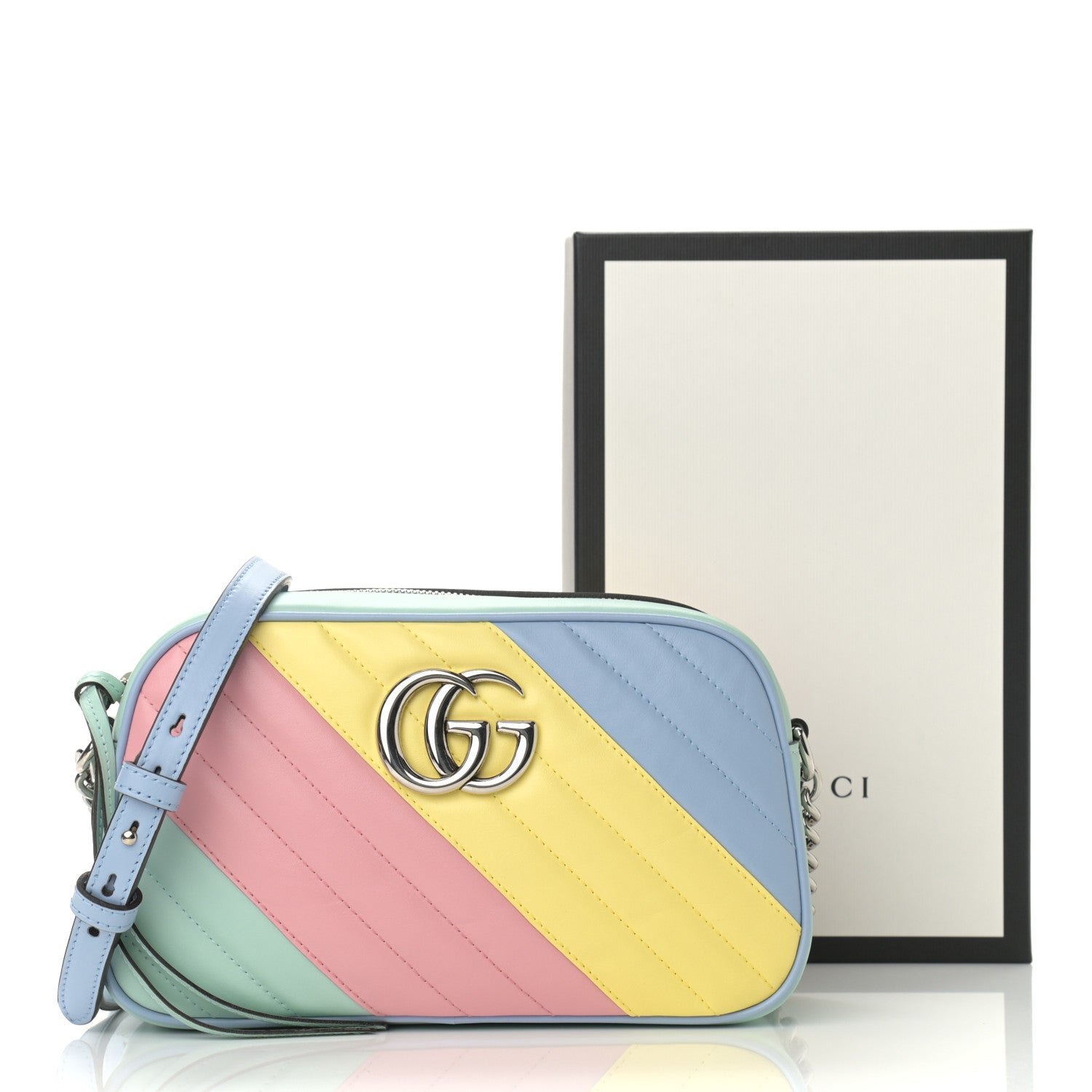 Gucci Calfskin Matelasse Diagonal Small GG Marmont Chain Shoulder Bag Multicolor Pastel 12 of 12