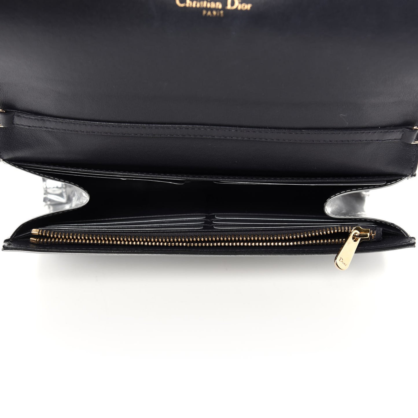 Metallic Patent Micro-Cannage Diorama Croisiere Chain Wallet Silver
