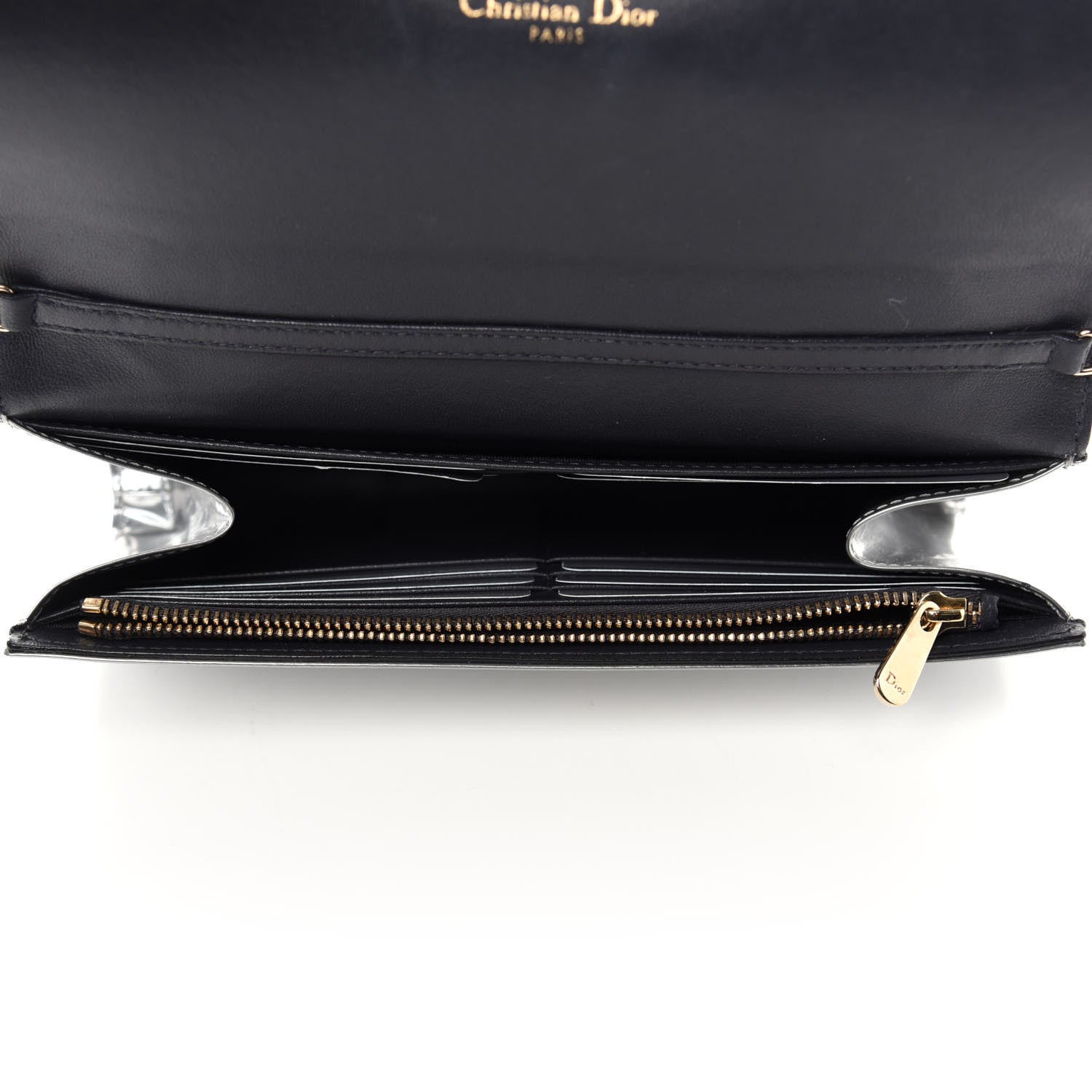 Christian Dior Metallic Patent Micro-Cannage Diorama Croisiere Chain Wallet Silver 5 of 11