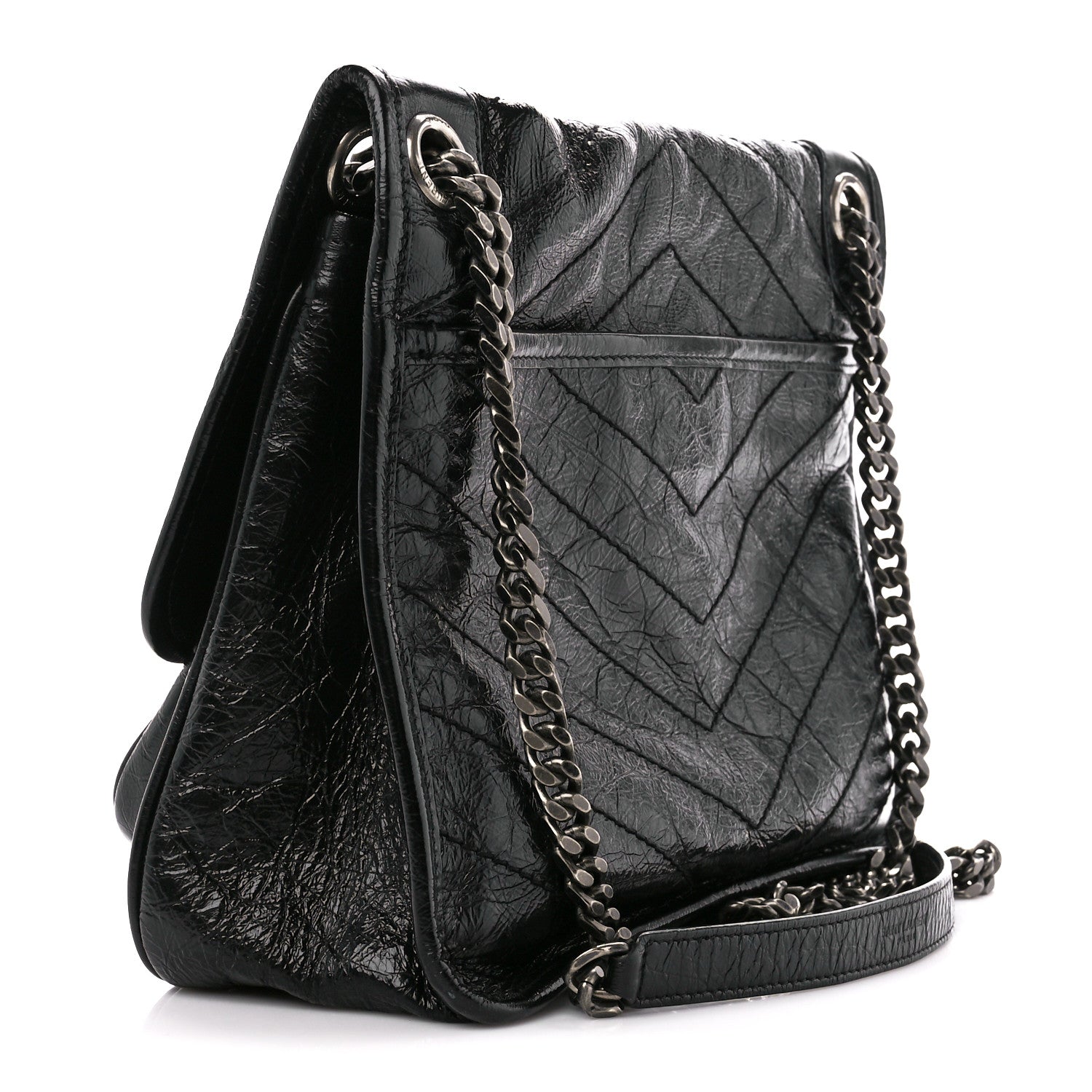 Saint Laurent Crinkled Calfskin Matelasse Monogram Medium Niki Chain Satchel Black 3 of 11
