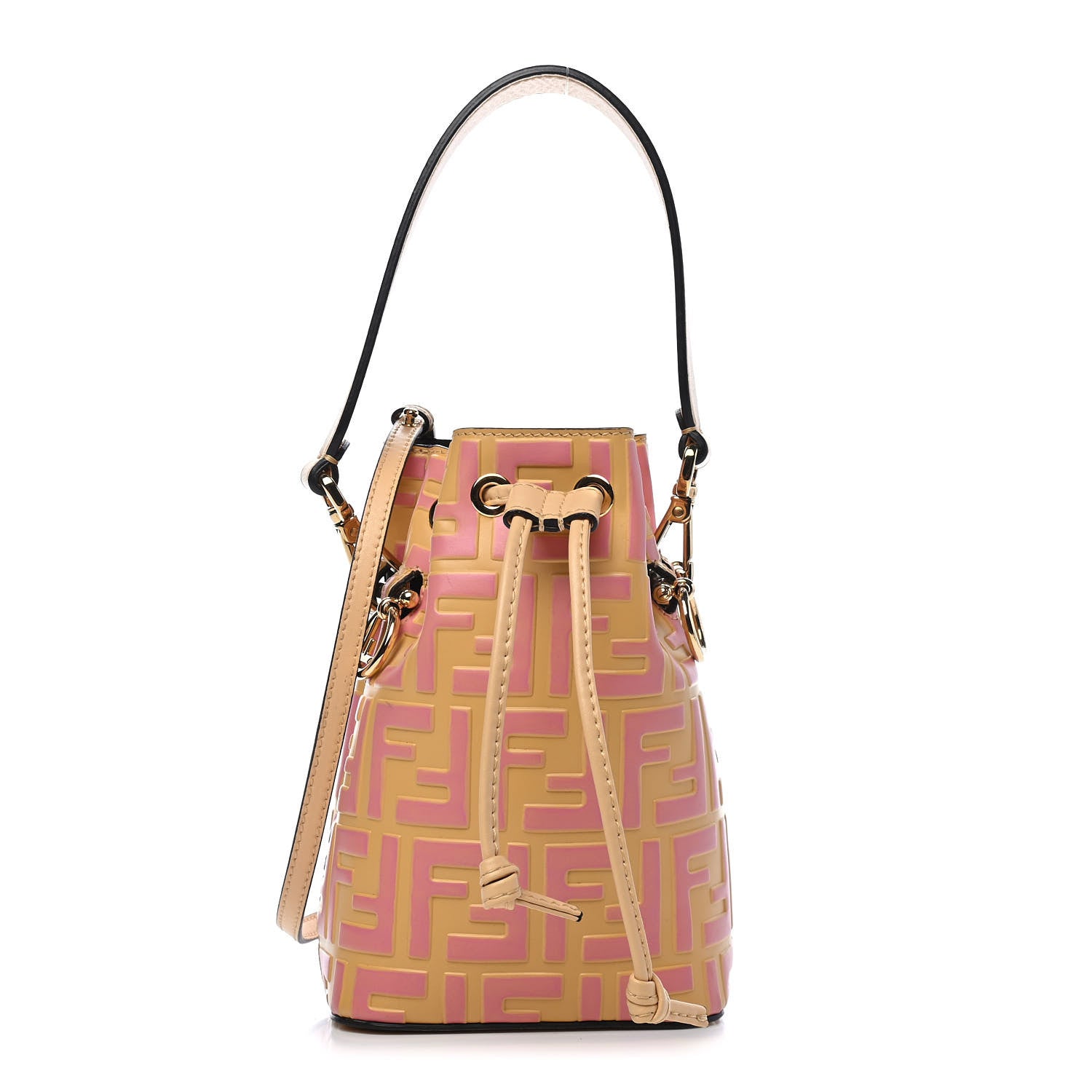 Fendi Vitello Liberty F is Fendi Bi-Color FF 1974 Embossed Mini Mon Tresor Bucket Bag Savana Lollypop 1 of 8