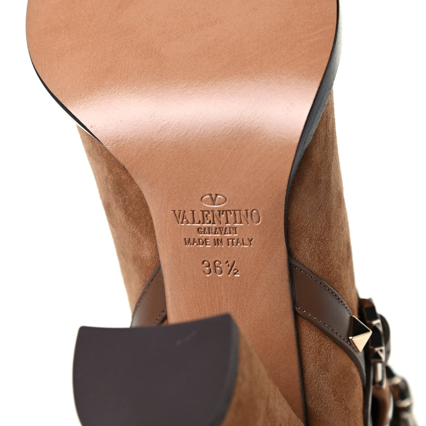 Suede Rockstud Double Buckle 100mm Block Heel Ankle Boots 36.5 Nocciola