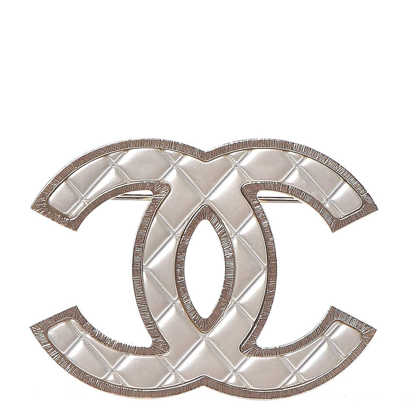 Metal Quilted CC Brooch Silver Gold