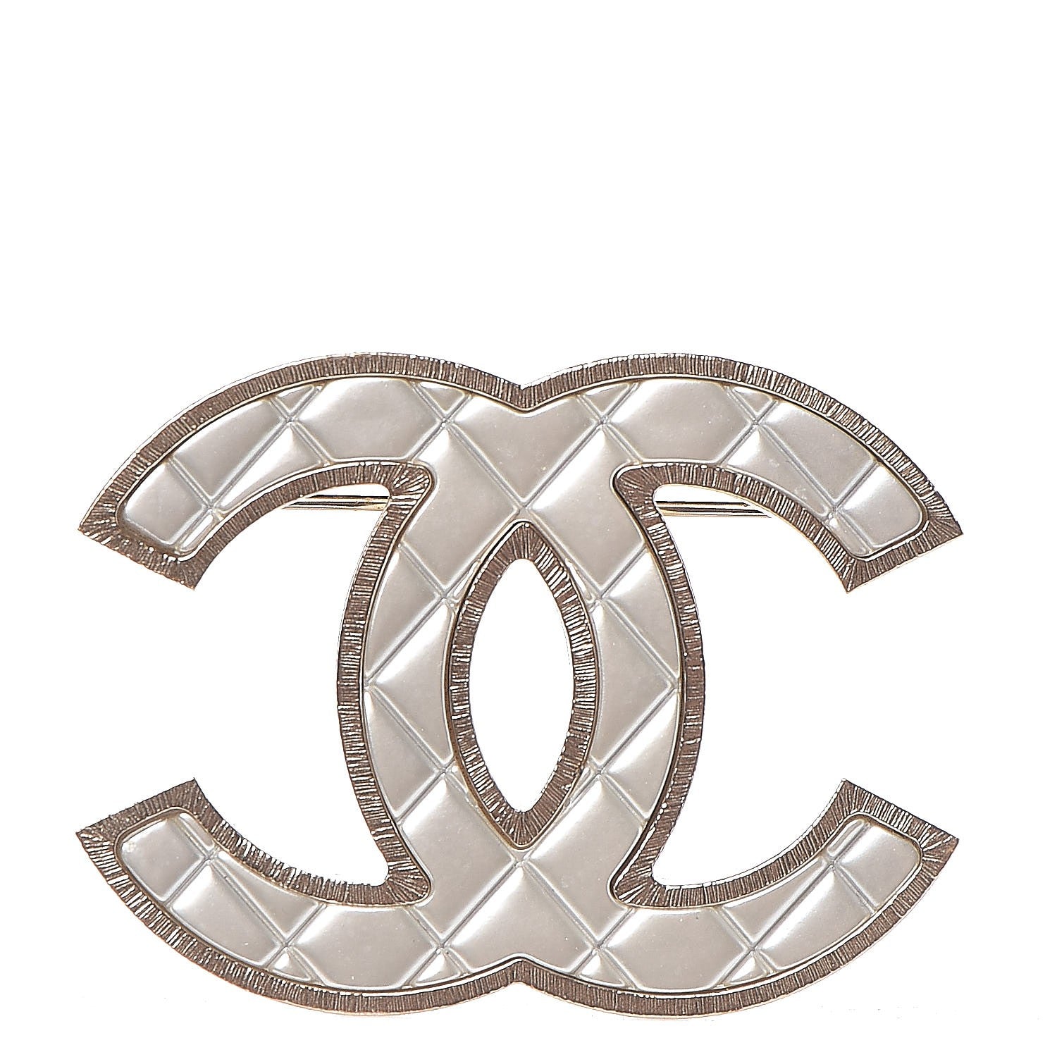 Chanel Metal Quilted CC Brooch Silver Gold 1 of 5