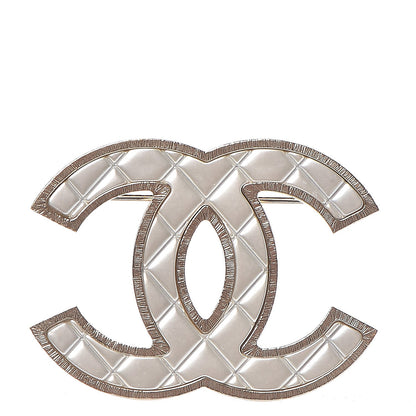 Chanel Metal Quilted CC Brooch Silver Gold 1 of 5
