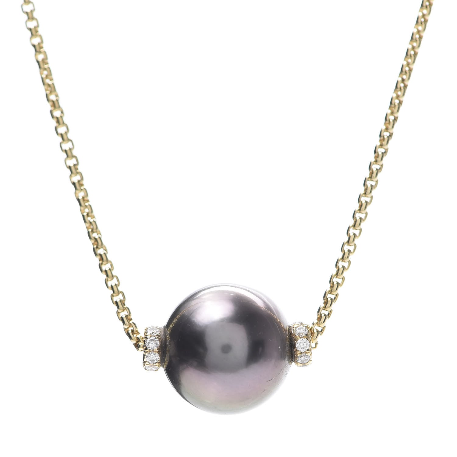 David Yurman 18K Yellow Gold Diamond Tahitian Pearl 11mm Solari Pendant Necklace 4 of 5