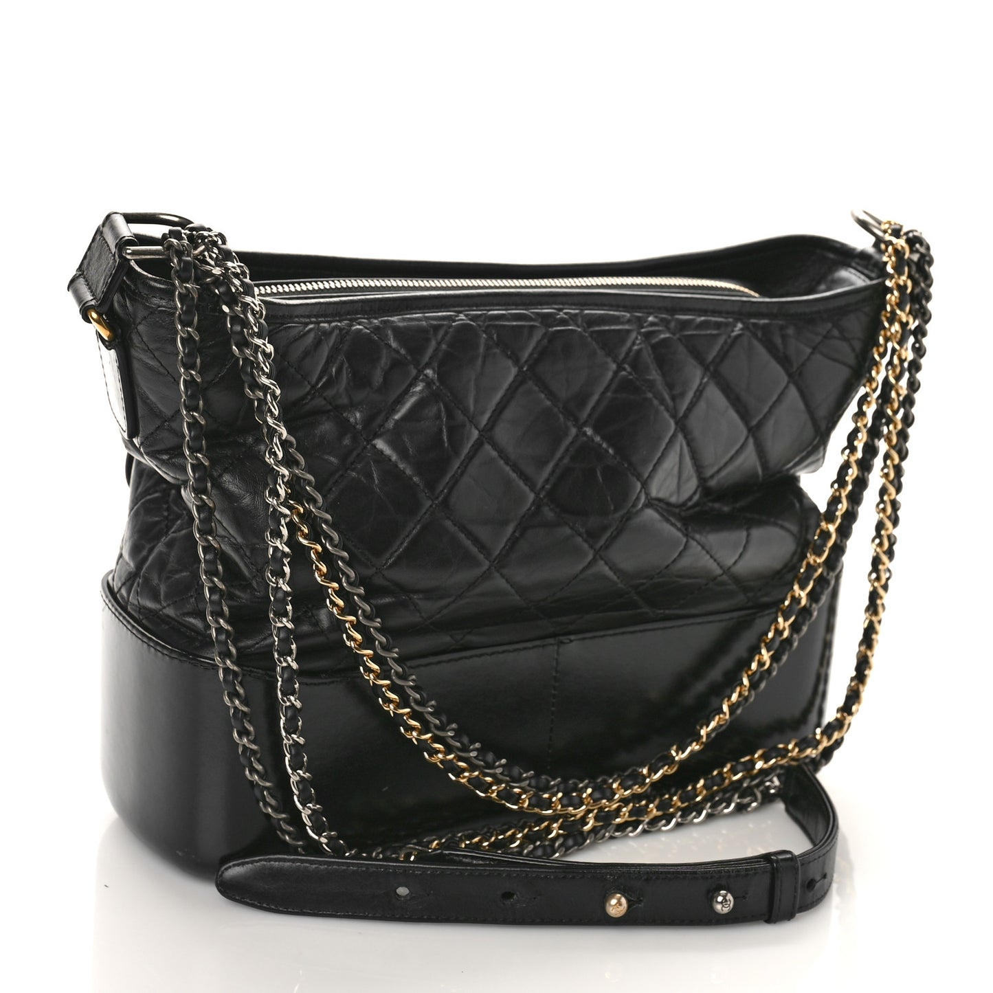 Aged Calfskin Quilted Medium Gabrielle Hobo Black