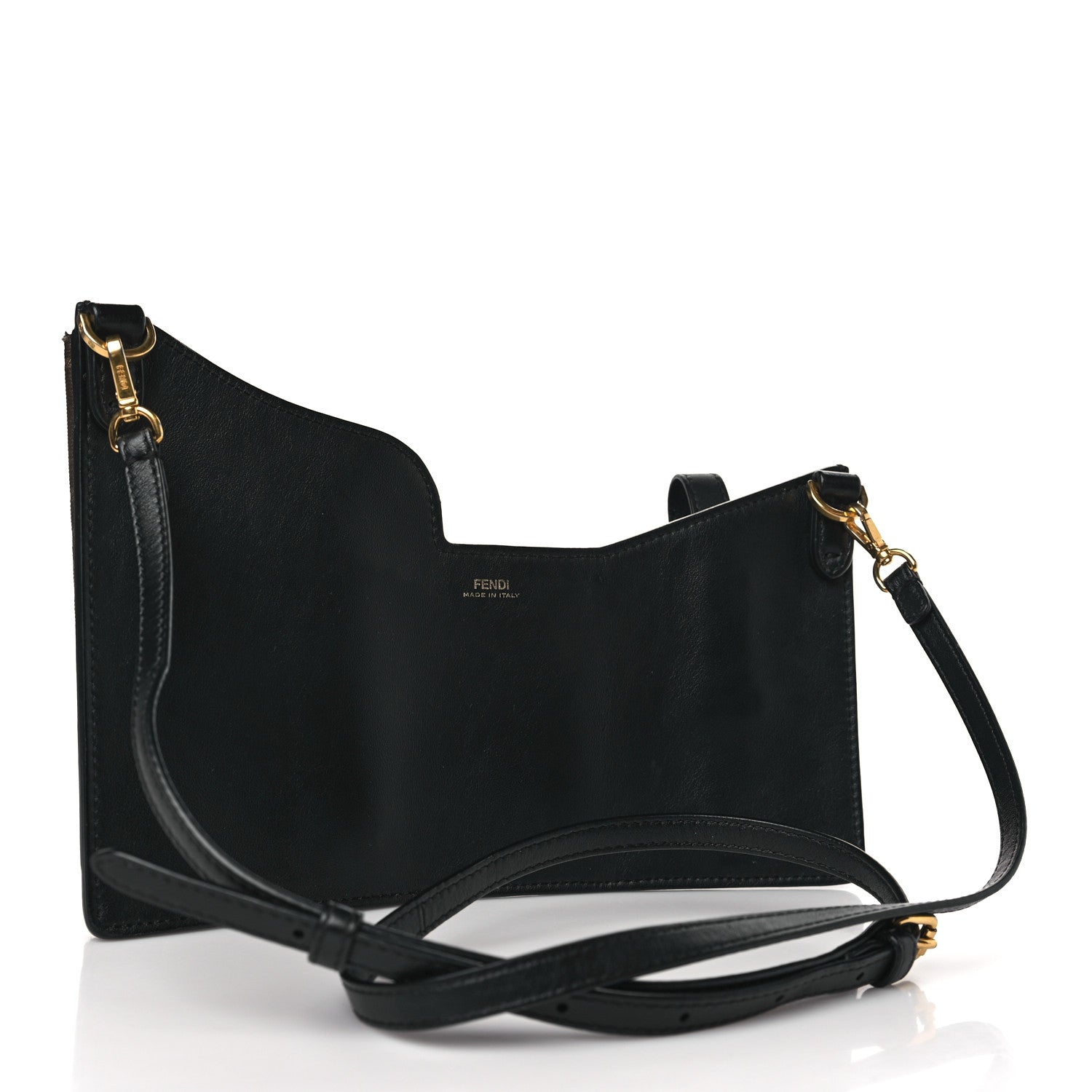 Fendi Vitello Grace Glazed Fabric FF 1974 3 Pocket Mini Crossbody Bag Black Mogano Panna 3 of 8