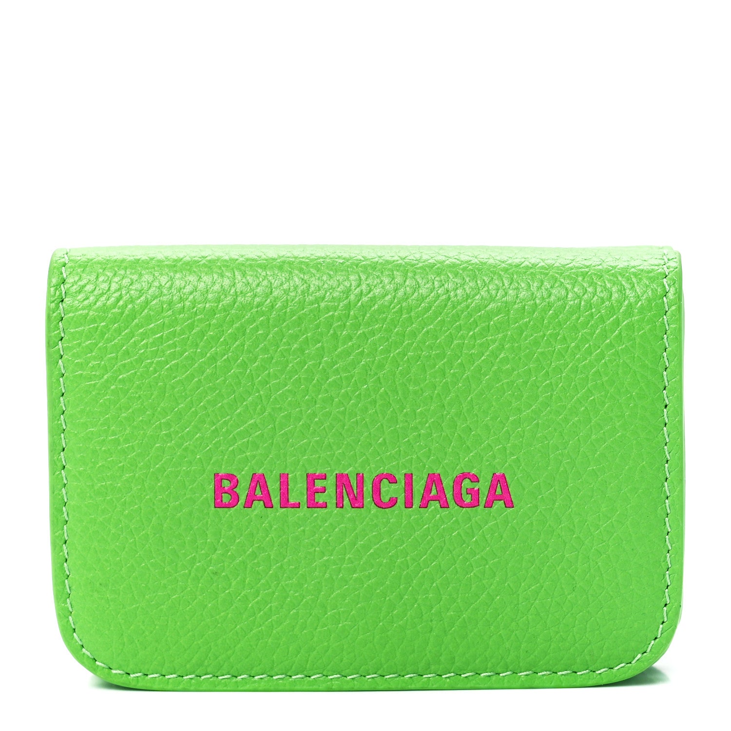 Balenciaga Calfskin Logo Everyday Mini Wallet Green Pink 1 of 11