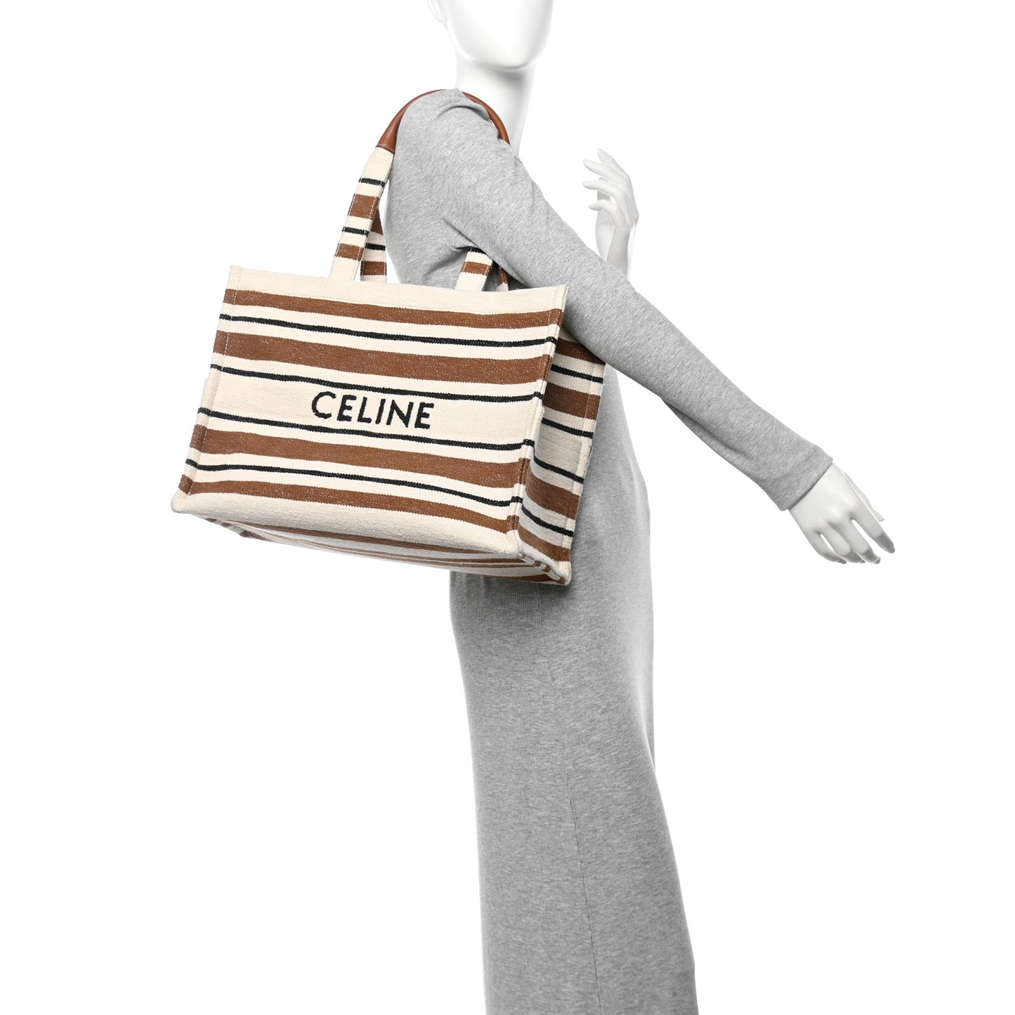 Jacquard Striped Large Cabas Thais White Brown