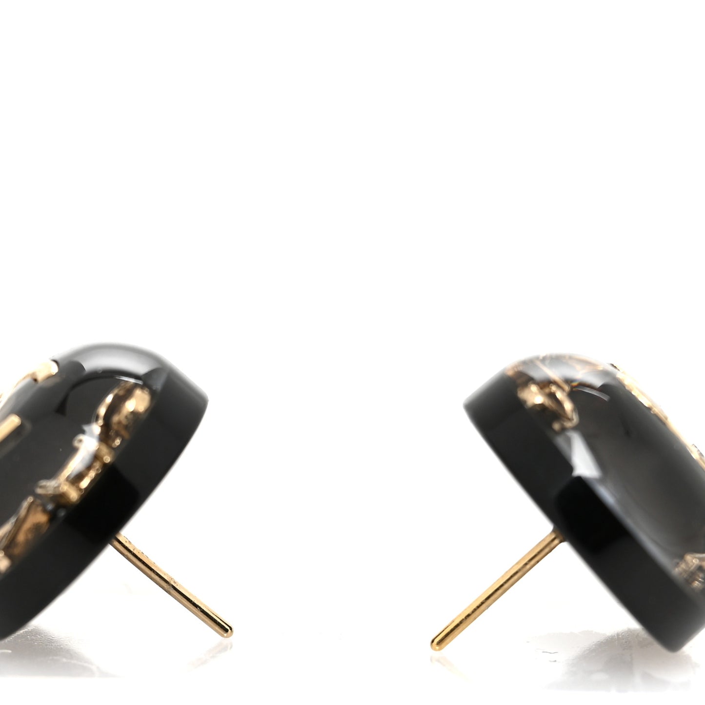 Resin CC Round Earrings Gold Black