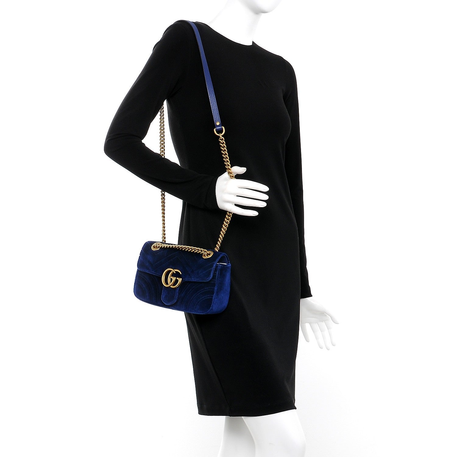 Gucci Velvet Matelasse Mini GG Marmont Shoulder Bag Cobalt Blue 2 of 8