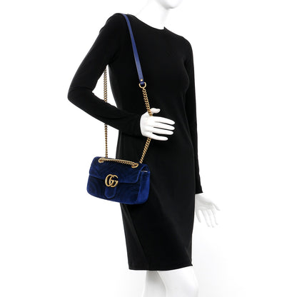 Gucci Velvet Matelasse Mini GG Marmont Shoulder Bag Cobalt Blue 2 of 8