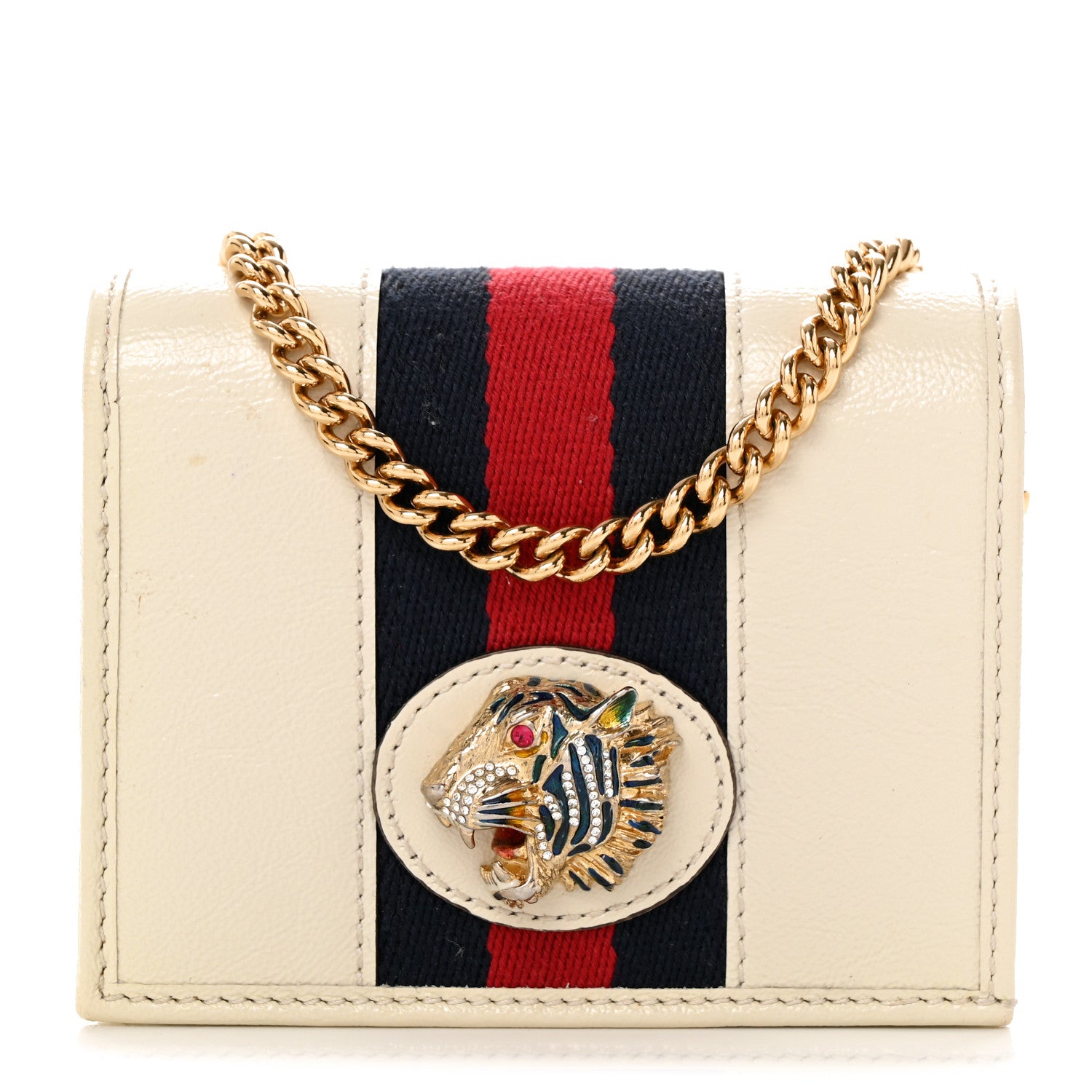 Gucci Calfskin Web Rajah Chain Card Case Wallet White 1 of 8